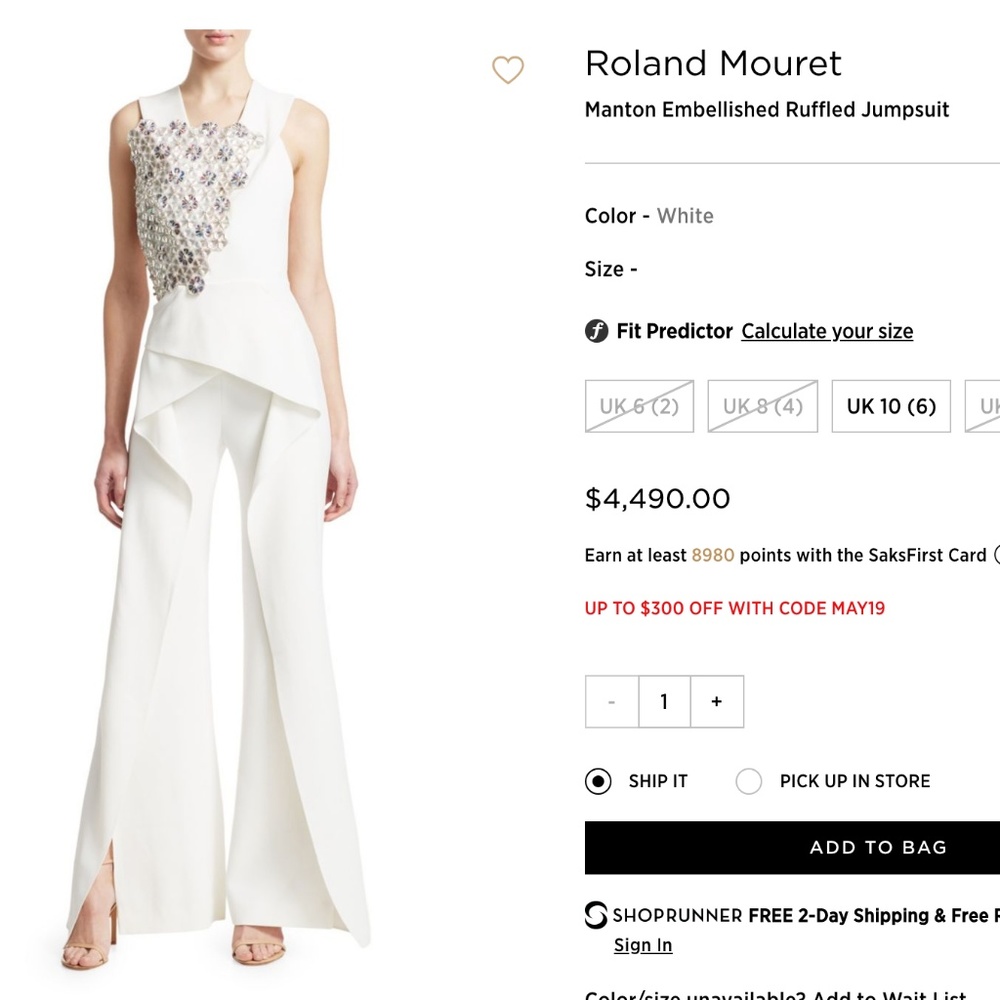 Roland Mouret 'Manton' embellished white jump suit - Picture 6 of 8